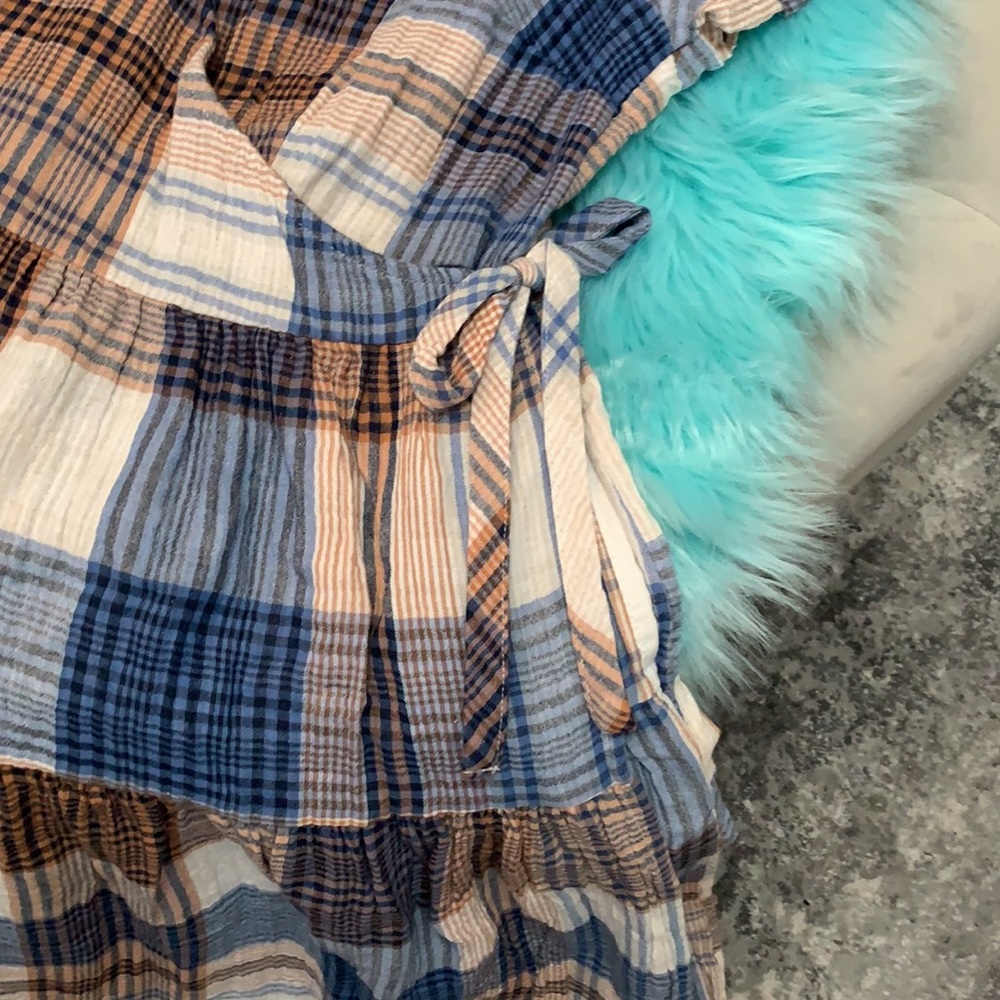 NEW! Blue Plaid Side Fold Over Dress - Picture 3 of 6